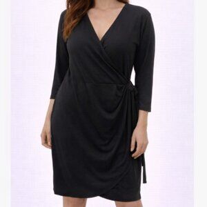 NEW w/ TAGS Berydress Black Wrap Dress XL 3/4 Sleeve Elegant Office Party 70s